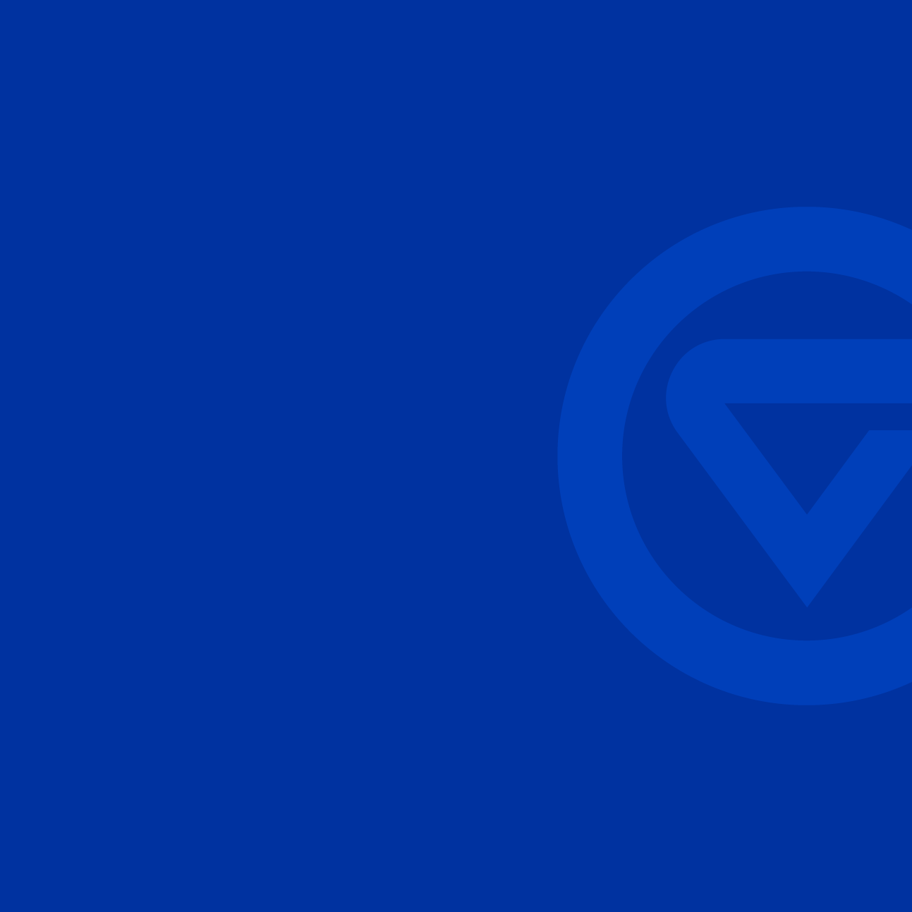 a faint circle-gv logomark on a blue background
